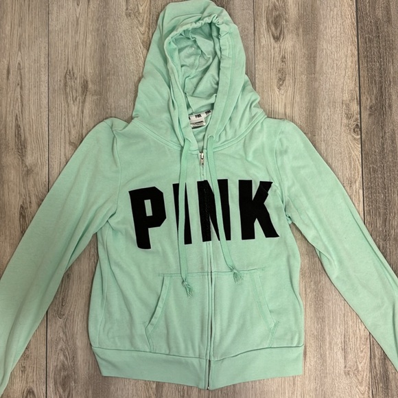 PINK by Victoria Secret green zip up hooded sweatshirt women’s size medium - Picture 2 of 7